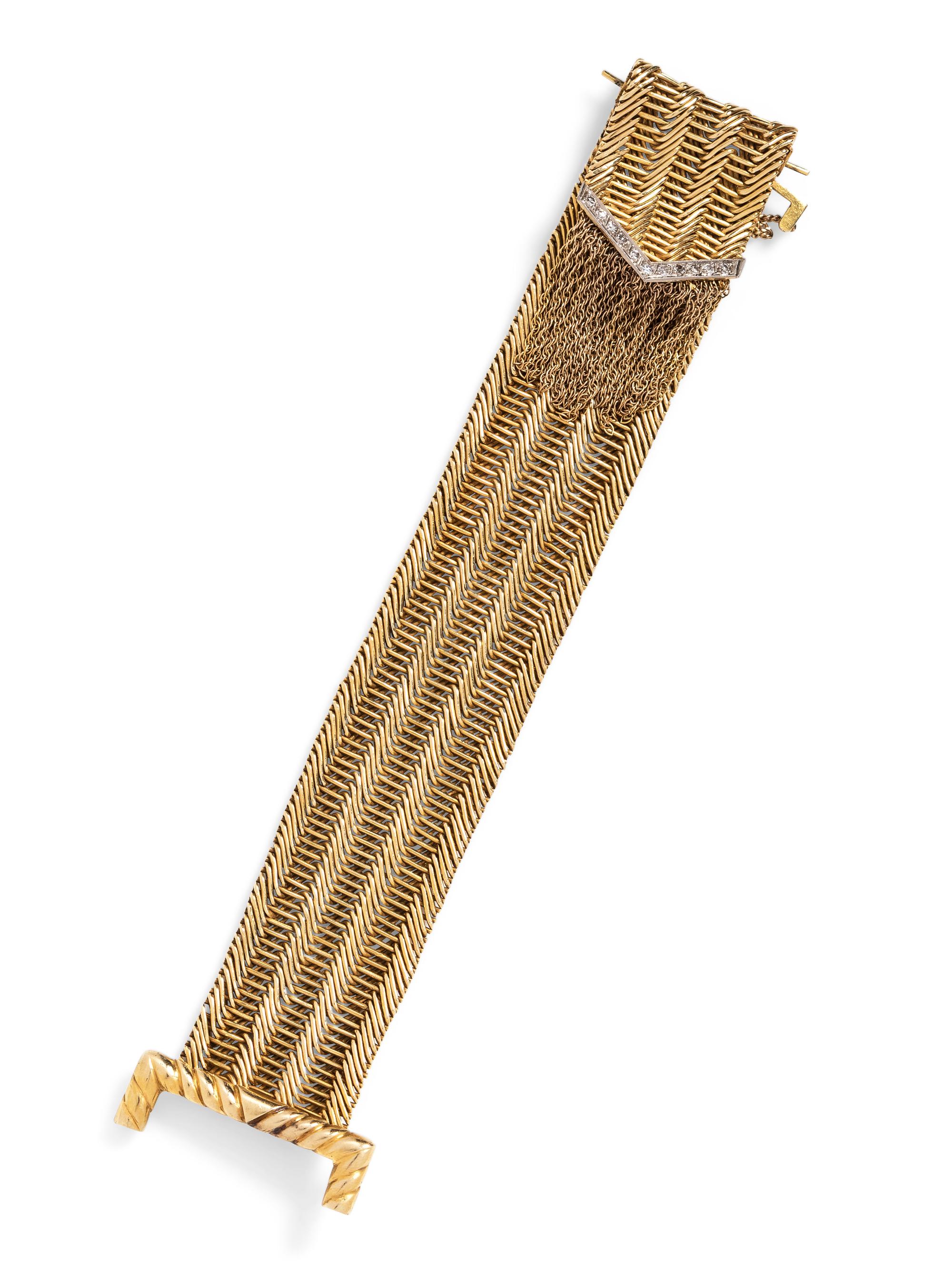An 18 Karat Yellow Gold and Diamond Belt Motif Bracelet,