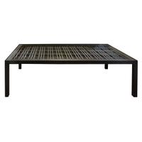 An Oak and Steel Coffee Table with Lattice Panel from the Oak Park Club, Oak Park, IL. 70" W x 38.5" D x 20.25" H — United States, 20th Century