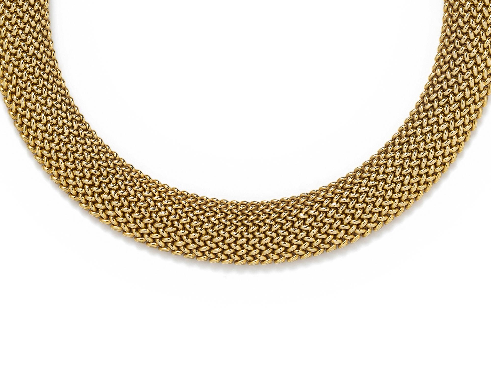 YELLOW GOLD MESH COLLAR NECKLACE