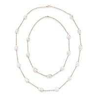 TWO BAROQUE CULTURED PEARL AND ROSE GOLD STATION NECKLACES