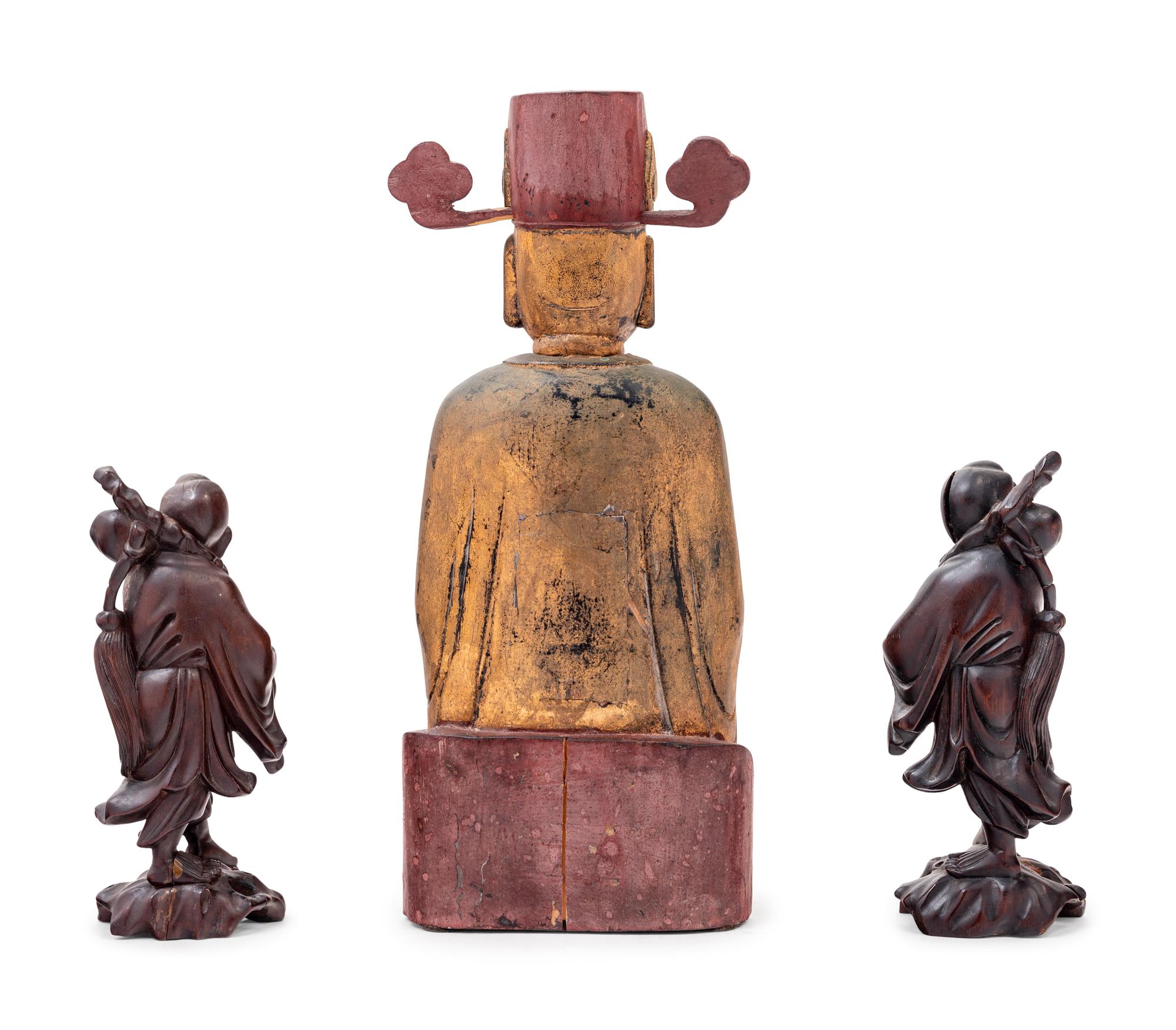 Three Chinese Carved Wood Figures