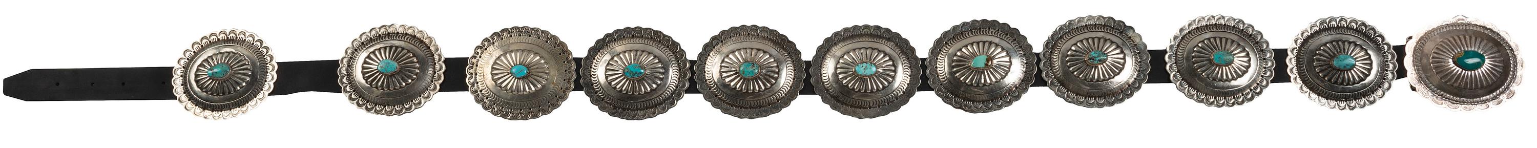 Navajo Silver and Turquoise Concha Belt