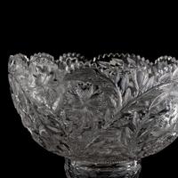 A W. C. Anderson Brilliant-Period Cut Glass Punch Bowl and Stand with Flowers