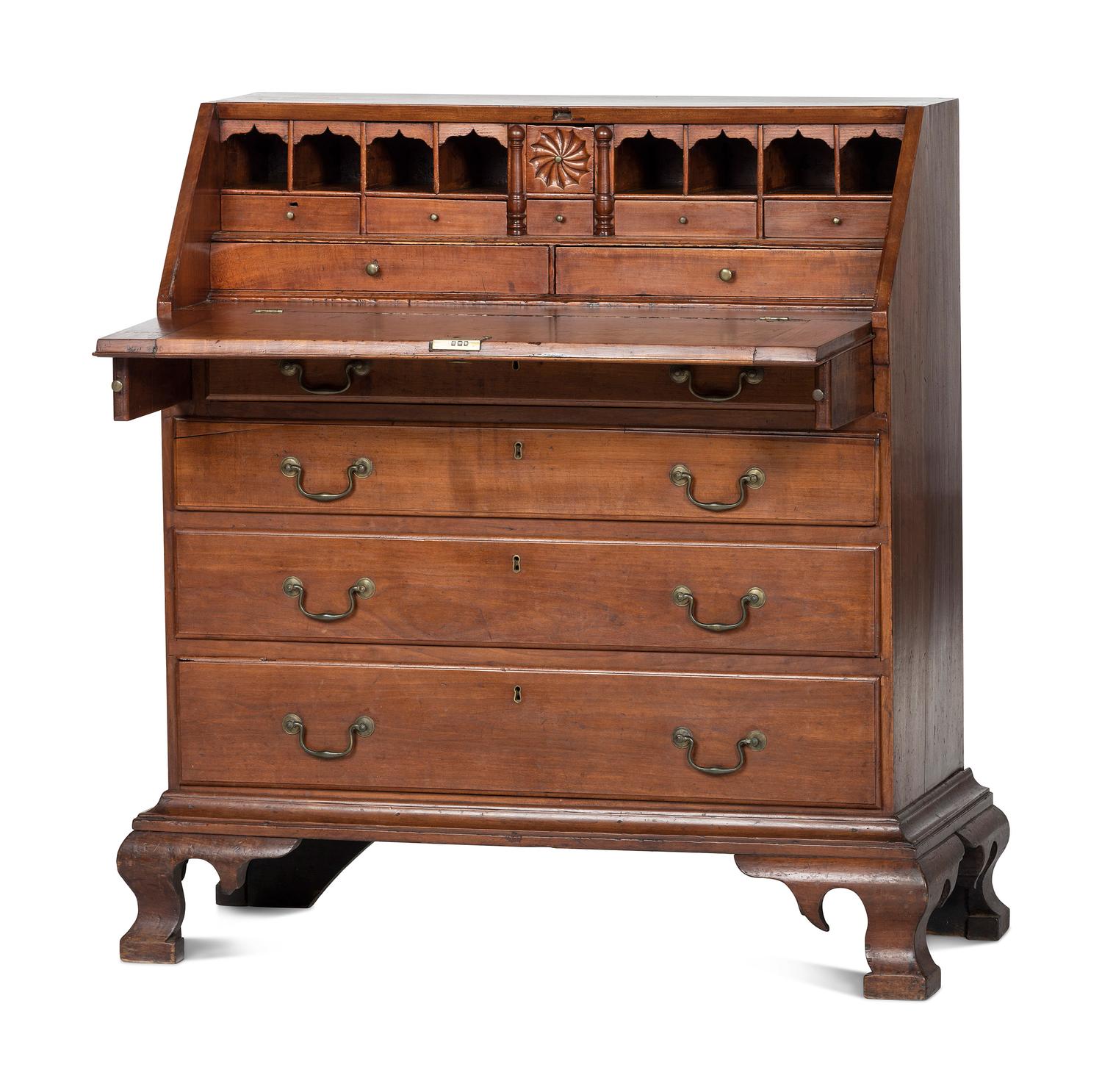 A Chippendale Carved Cherrywood Slant-Front Desk