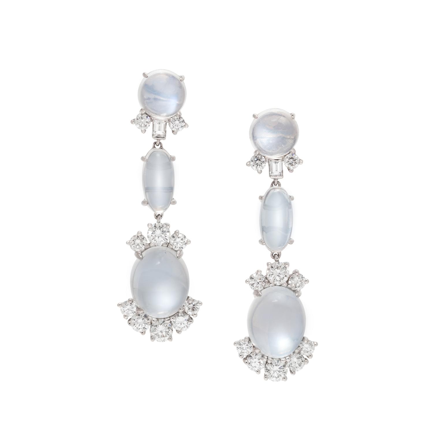MOONSTONE AND DIAMOND EARRINGS