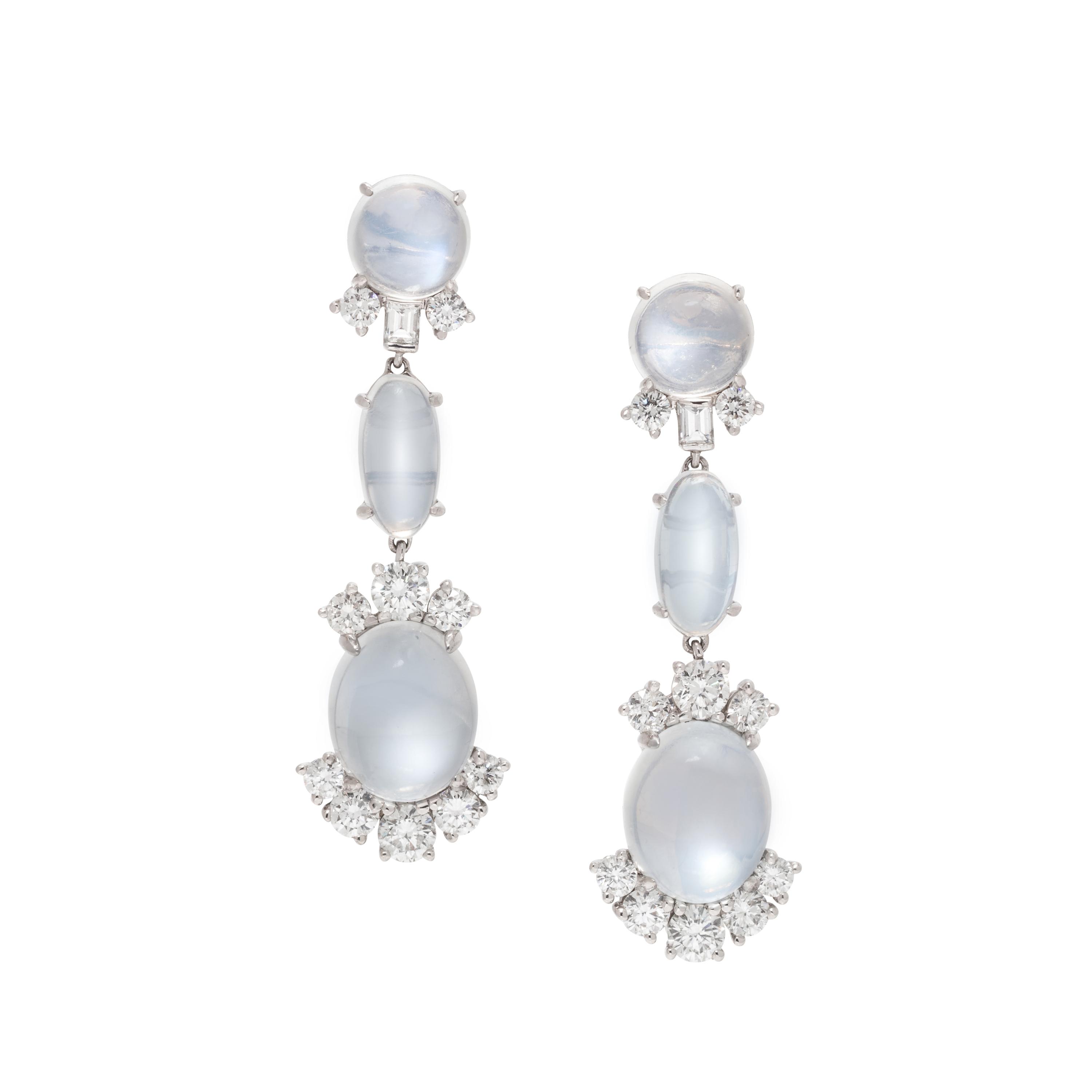 MOONSTONE AND DIAMOND EARRINGS