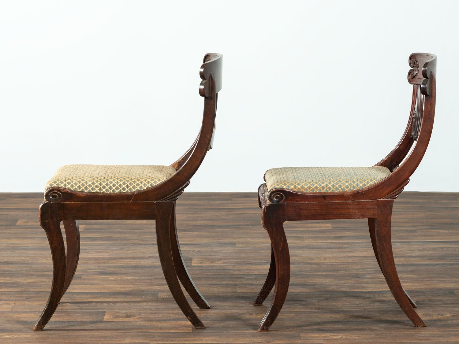 A Pair of Classical Drapery Carved Mahogany Side Chairs