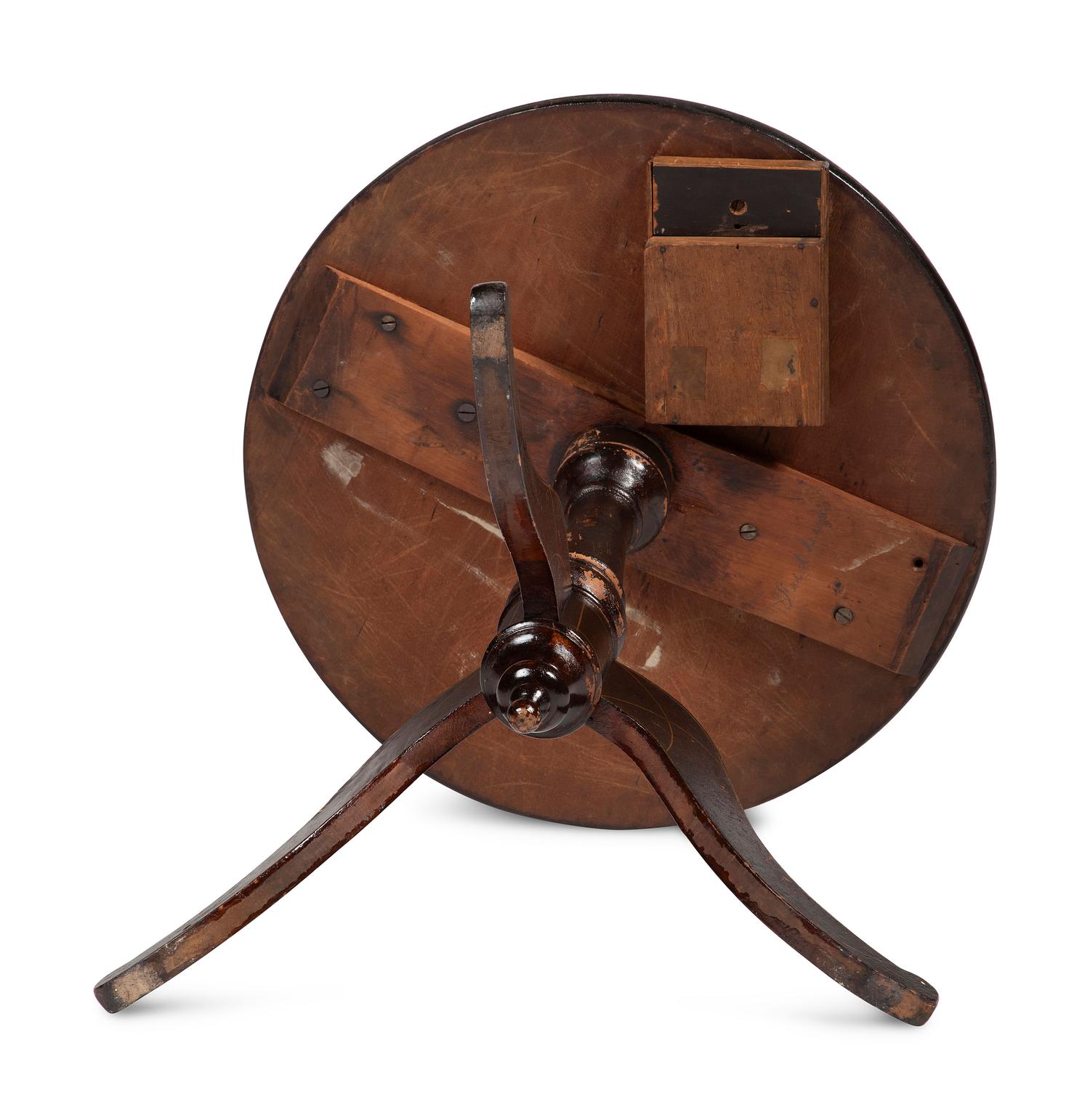 A Late Federal Turned, Incised and Painted Checkerboard Top Candlestand