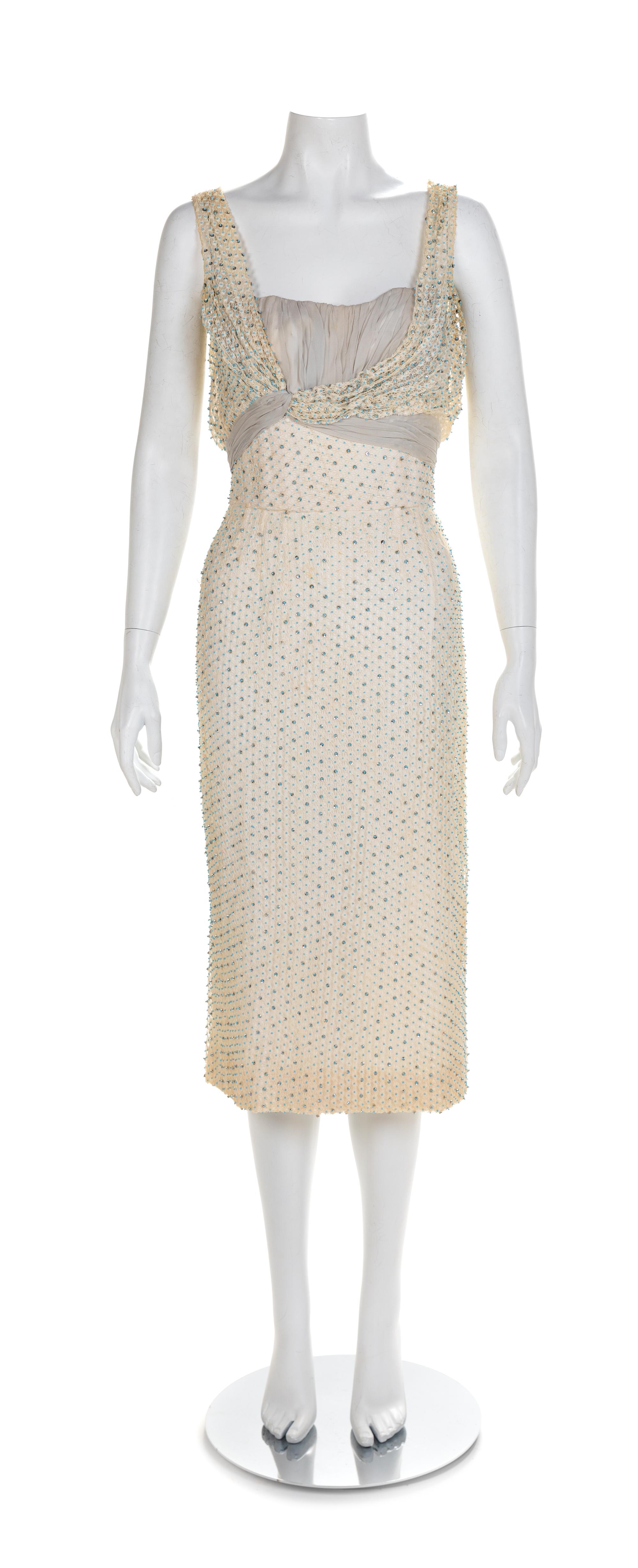 Ceil Chapman Dress and Ivory Lace Dress with Matching Jacket, 1960s