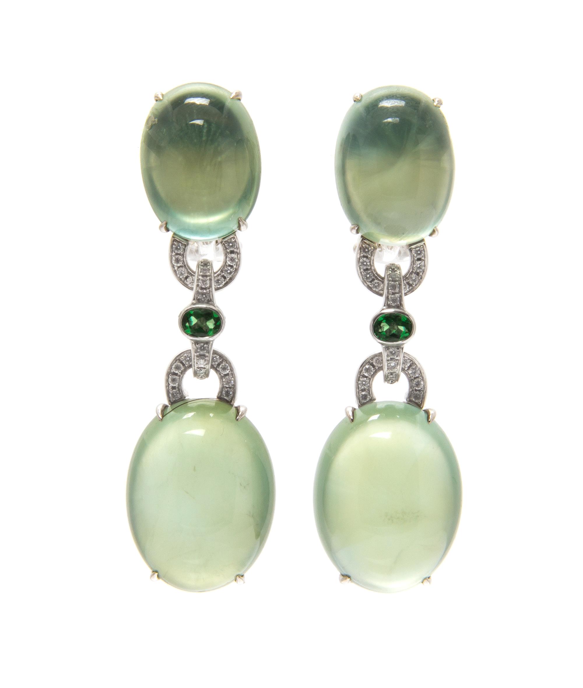 An 18 Karat White Gold, Prehnite, Green Tsavorite Garnet and Diamond Demi Parure, 65.40 dwts.