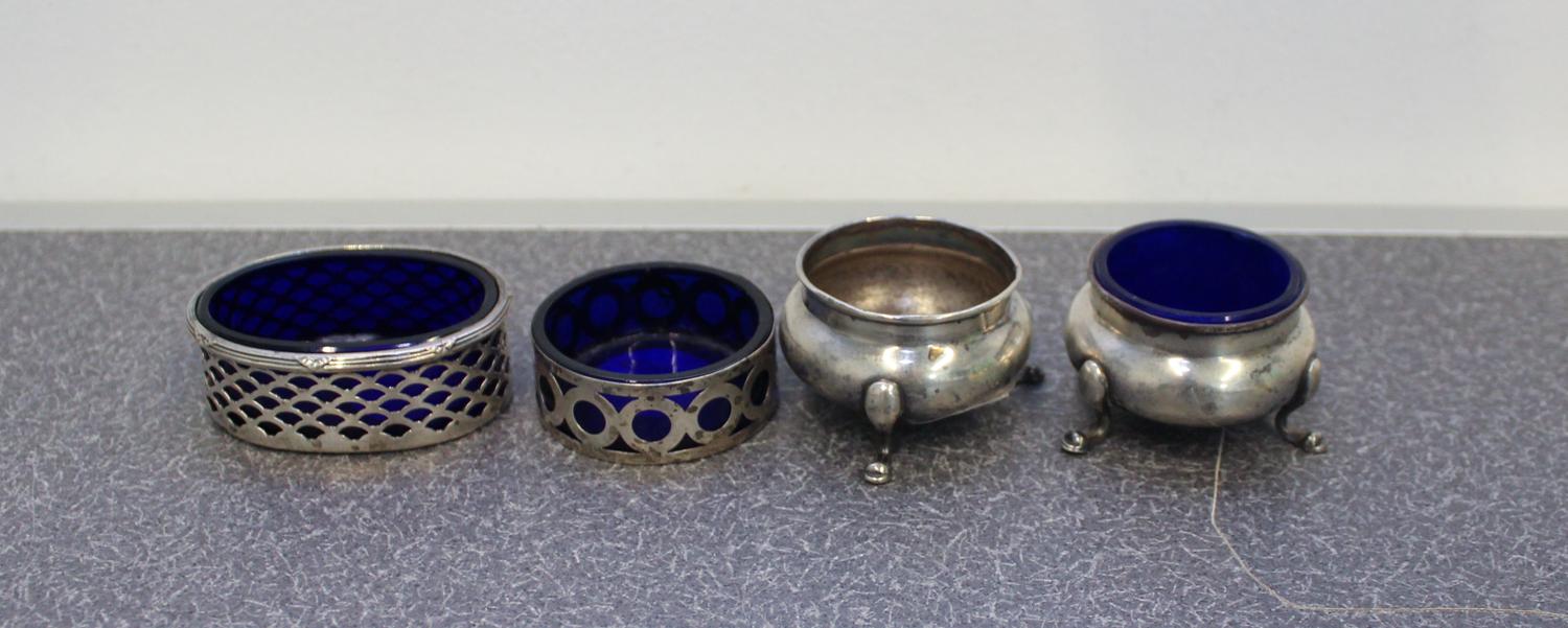 Two American Silver Salts, Gorham Mfg. Co., Providence, RI, together with two similar examples, three with blue glass liner.