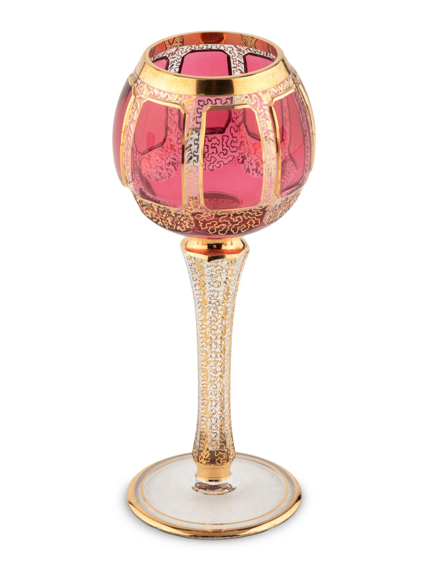 A Set of Ten Bohemian Gilt Decorated Red Cut to Clear Wine Stems
