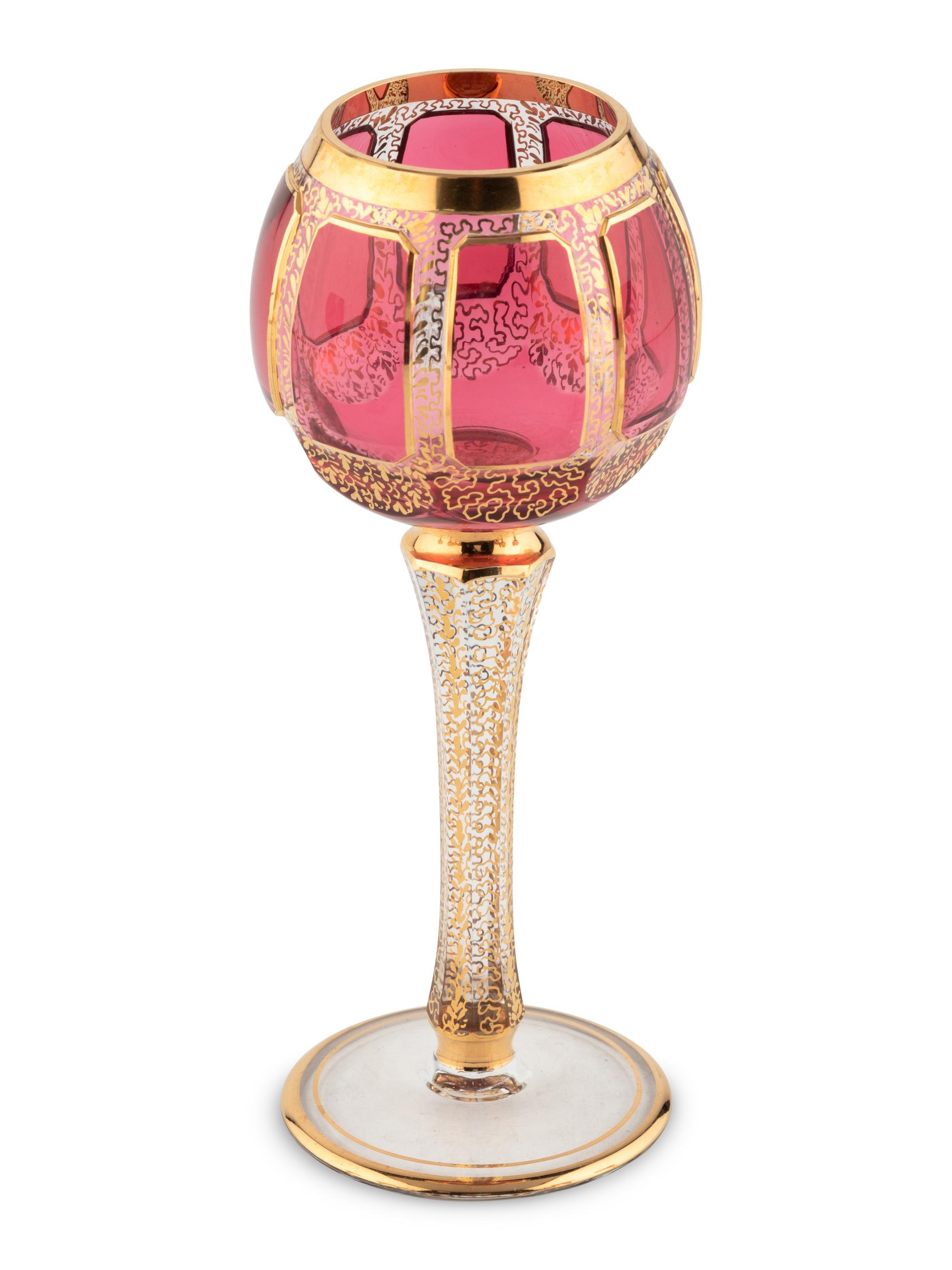A Set of Ten Bohemian Gilt Decorated Red Cut to Clear Wine Stems