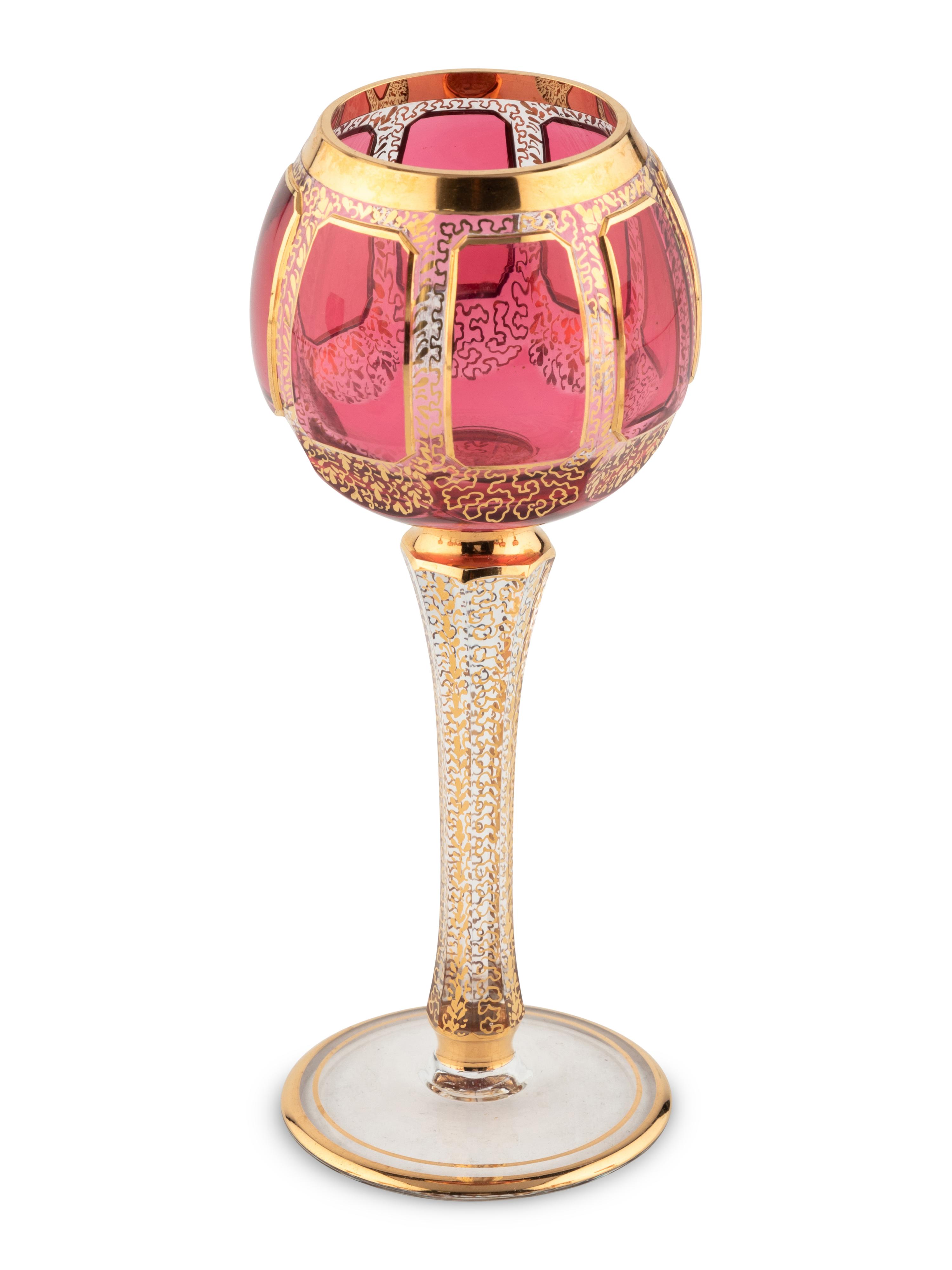 A Set of Ten Bohemian Gilt Decorated Red Cut to Clear Wine Stems