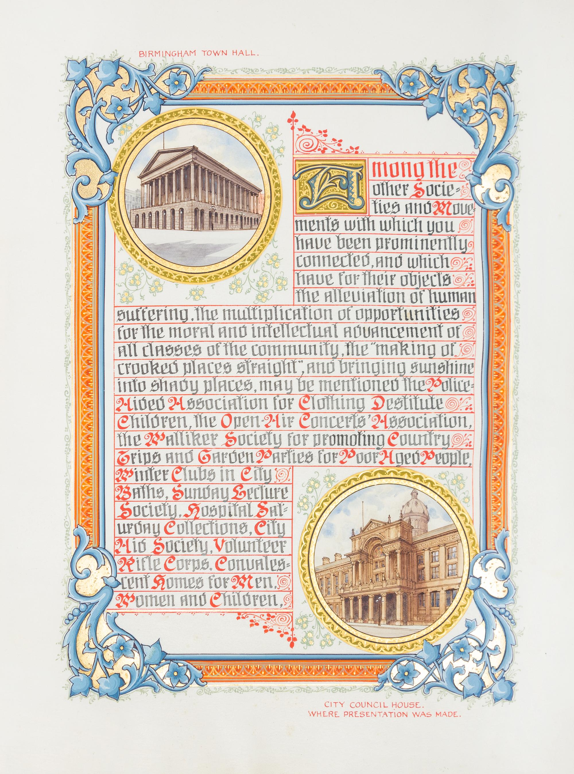 [ILLUMINATION.] NEWEY, H.W. Cover title: Address Presented to D.J. O'Neill, Birmingham, 1913. [Birmingham: Morton & Newey, 1913-1914.]