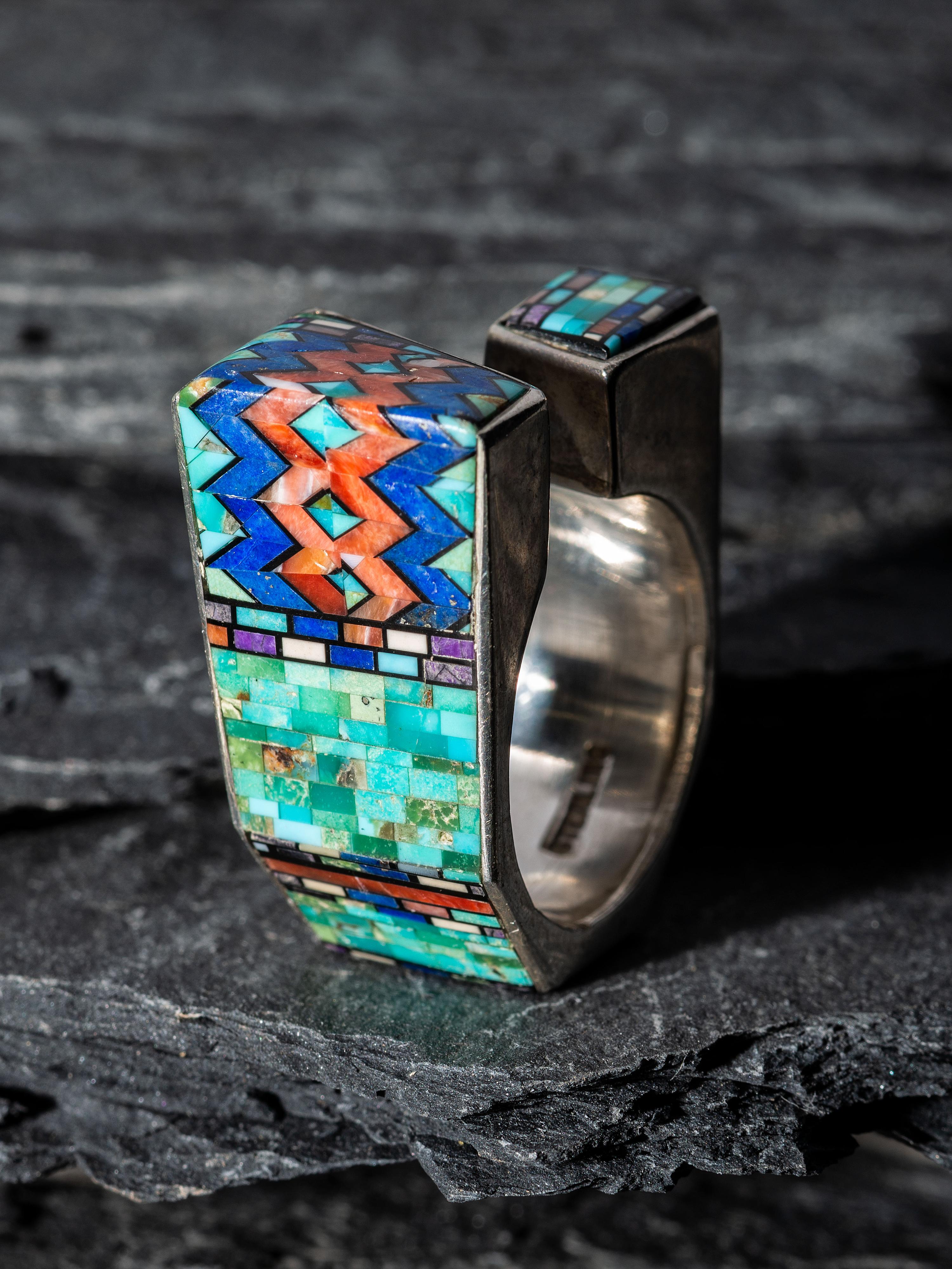 Micro Mosaic Sterling Silver Asymmetric Ring