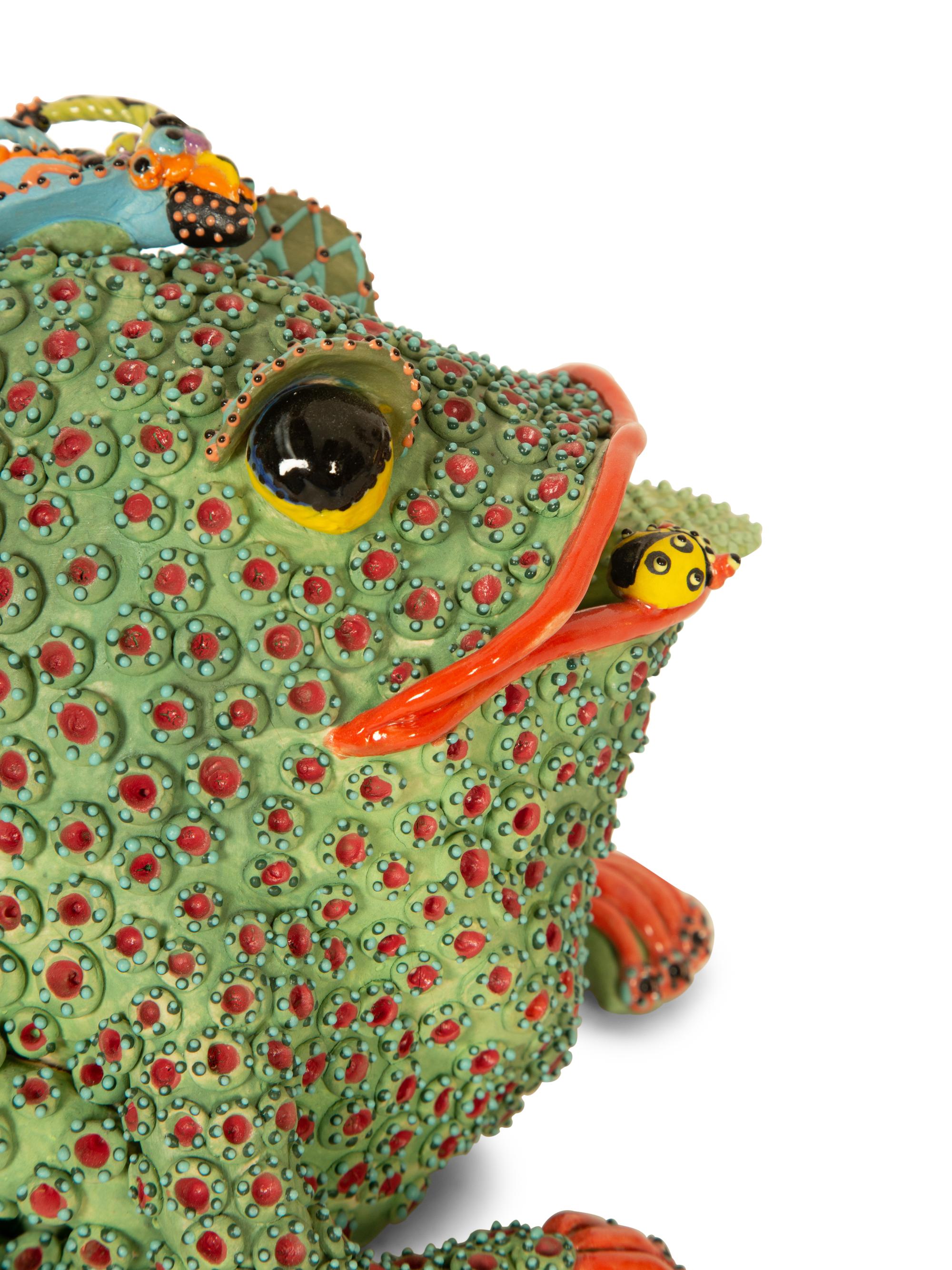 A Whimsical Painted and Glazed Ceramic Frog Pitcher