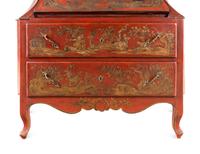 An Italian Red and Gilt-Japanned Bureau Cabinet