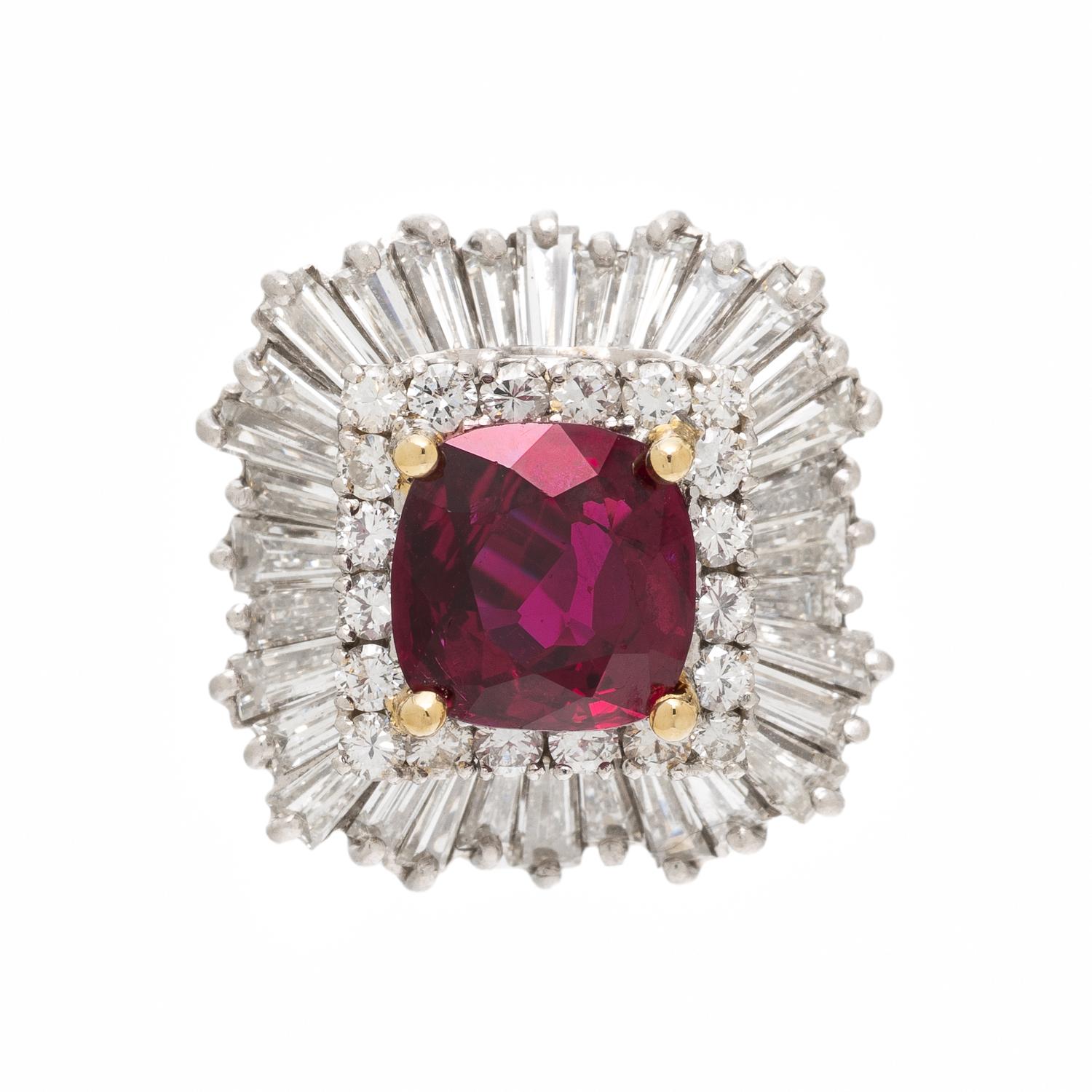 RUBY, DIAMOND, AND PLATINUM BALLERINA RING PENDANT