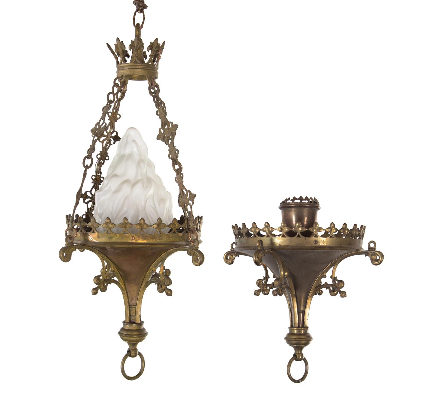 A Continental Brass and Frosted Glass Hall Lantern