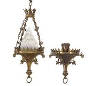 A Continental Brass and Frosted Glass Hall Lantern