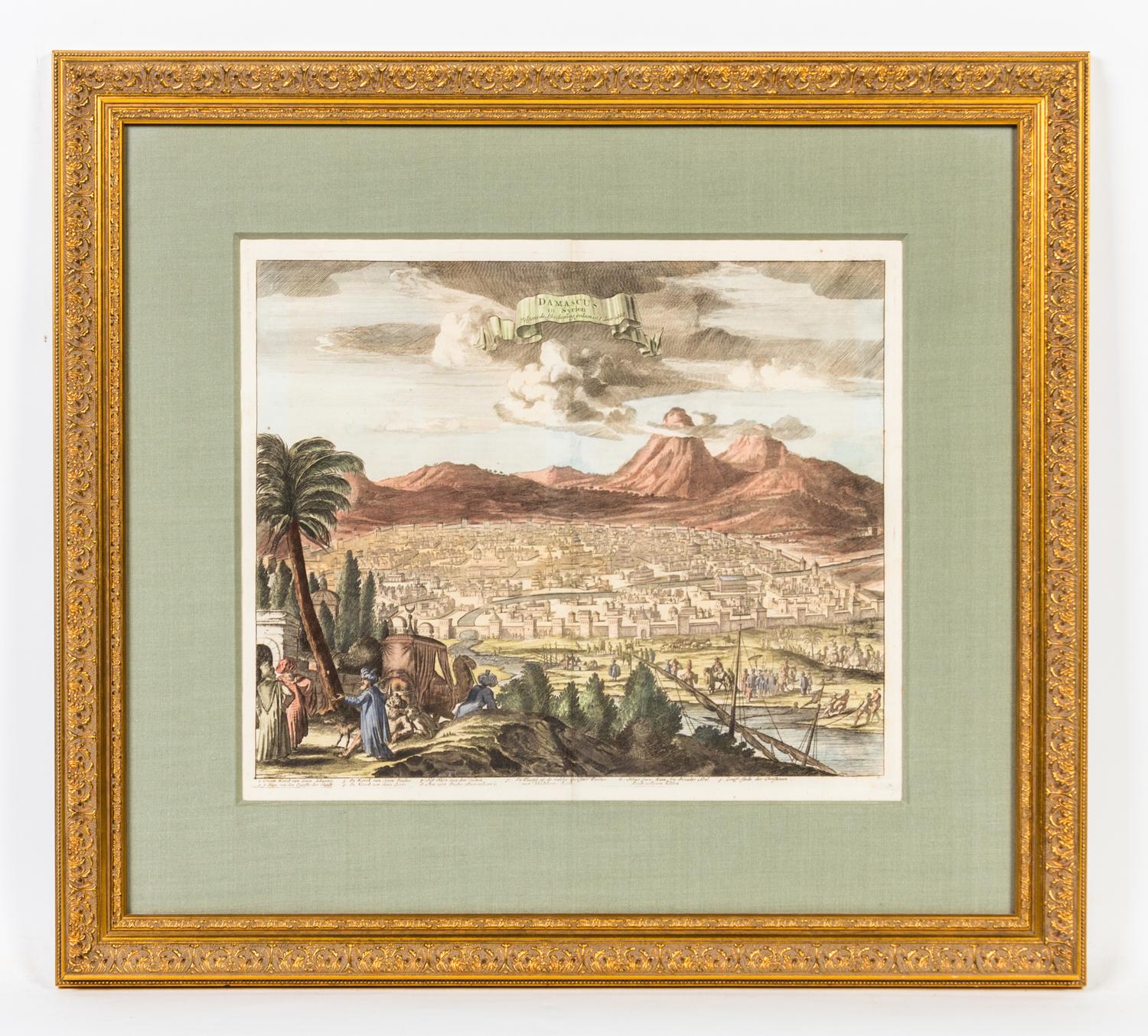 A Pair of Handcolored Engravings Height of each 21 x depth 23 inches.