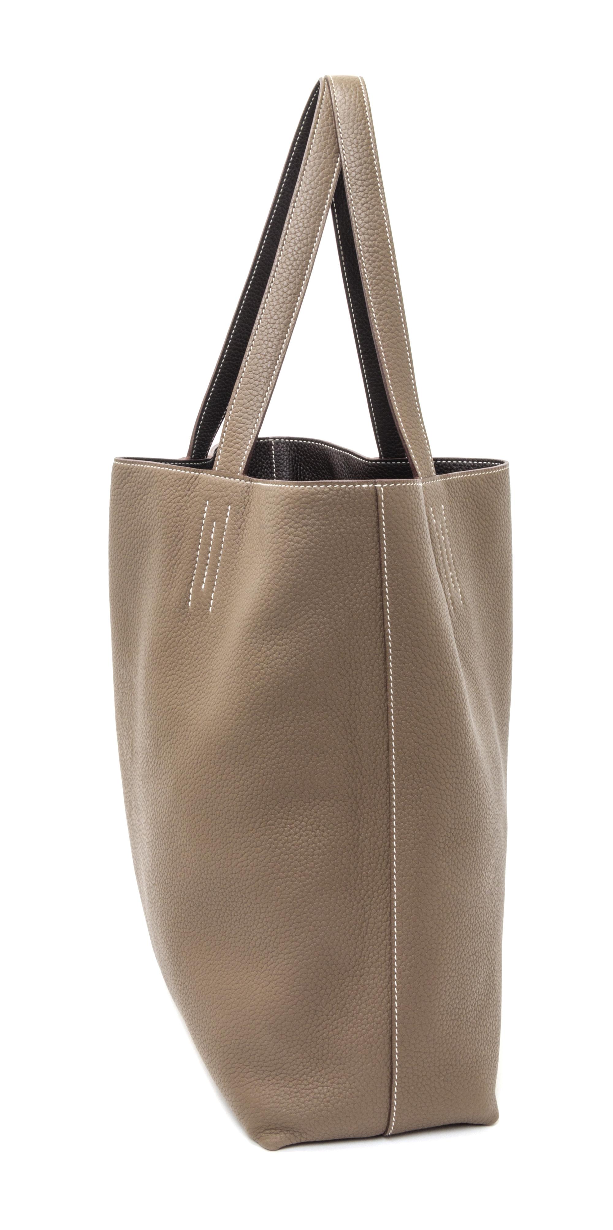 An Hermes Etoupe/Dark Brown 45cm Taurillon Clemence Double Sens Tote, 17.5" x 15.5" x 5".