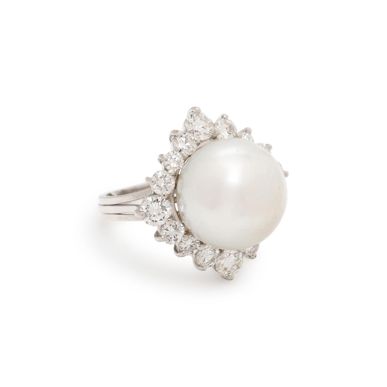 CULTURED PEARL AND DIAMOND RING