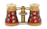 A Pair of French Enameled Opera Glasses, Lemaire, Width 3 7/8 inches.