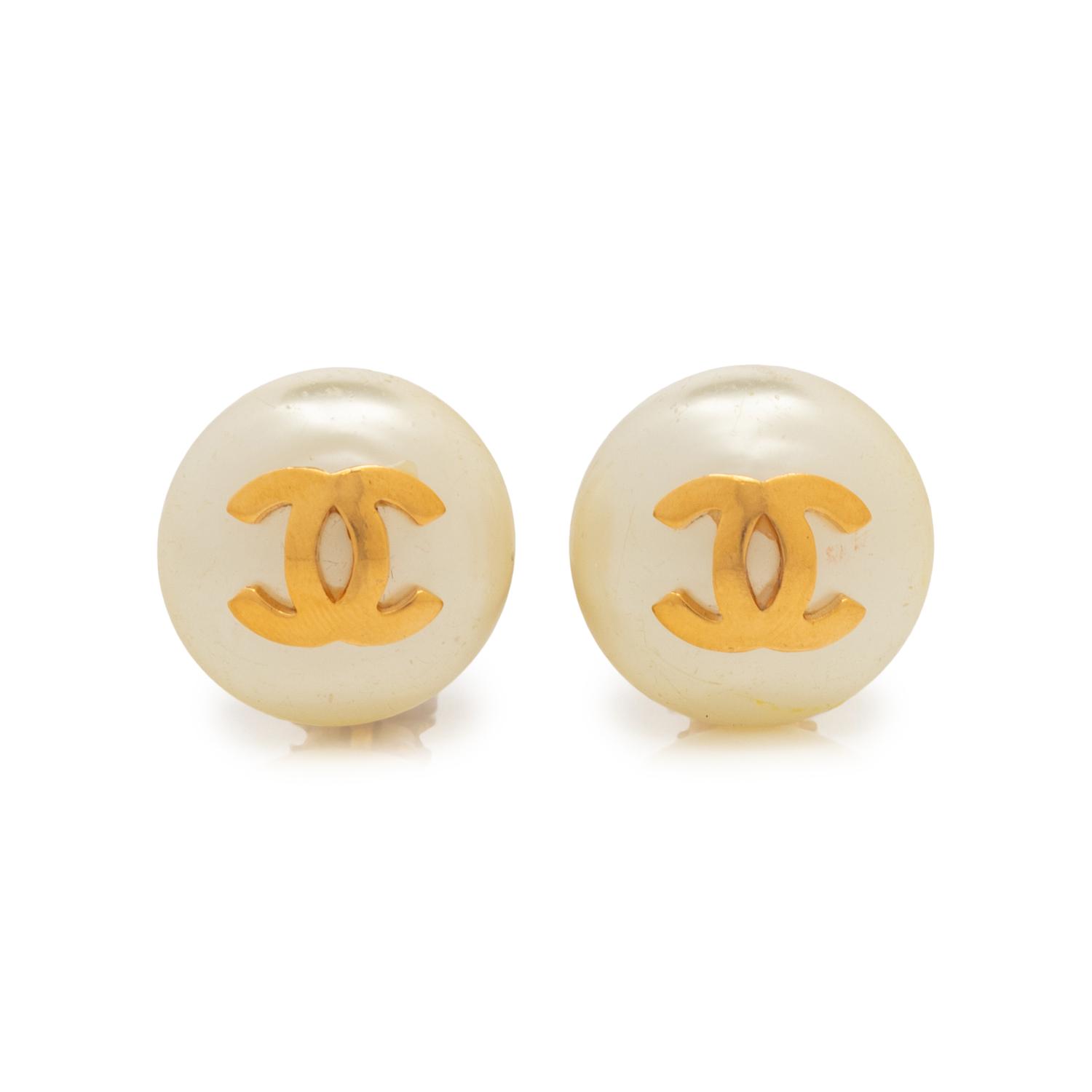 Chanel Faux Pearl Logo Ear Clips