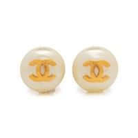 Chanel Faux Pearl Logo Ear Clips