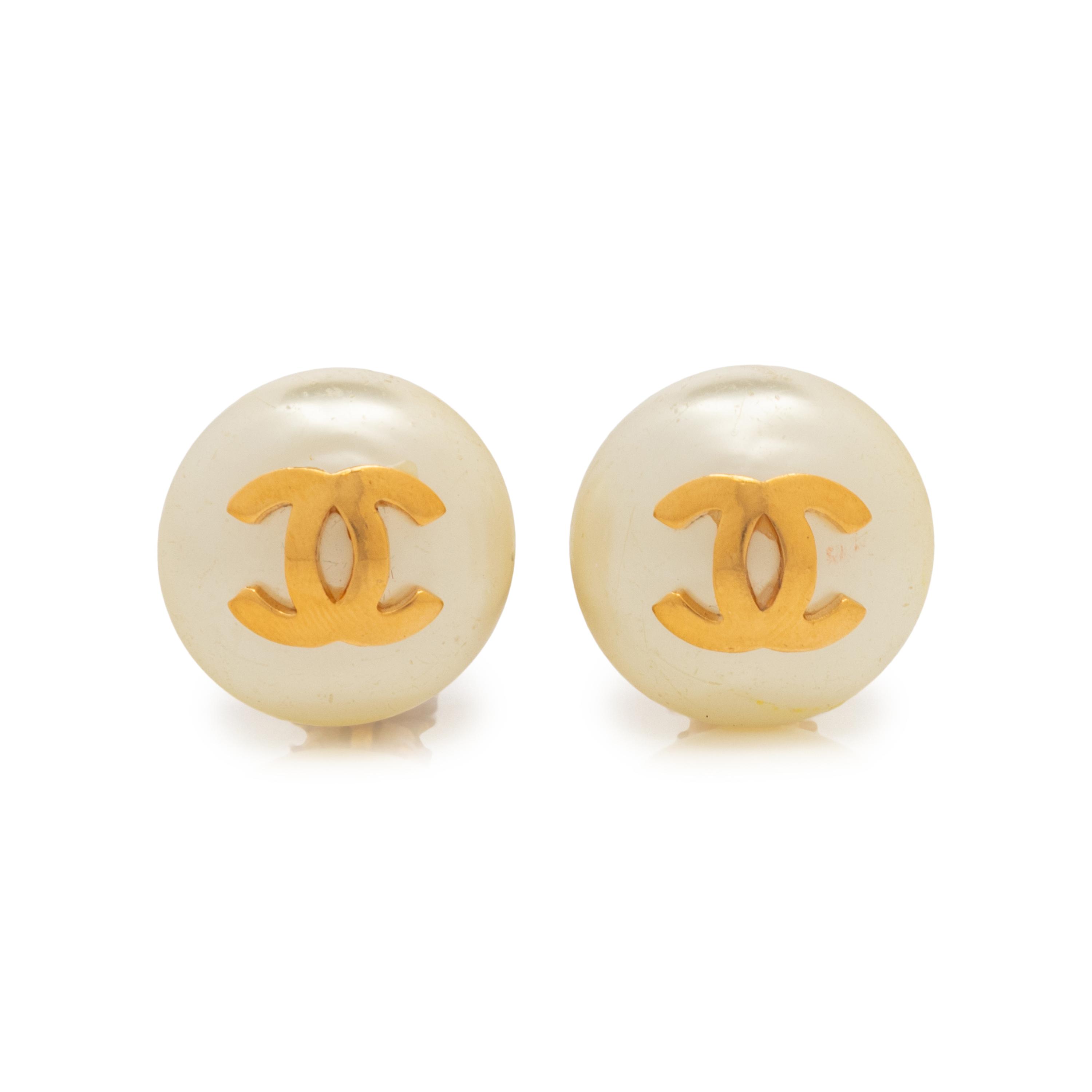 Chanel Faux Pearl Logo Ear Clips