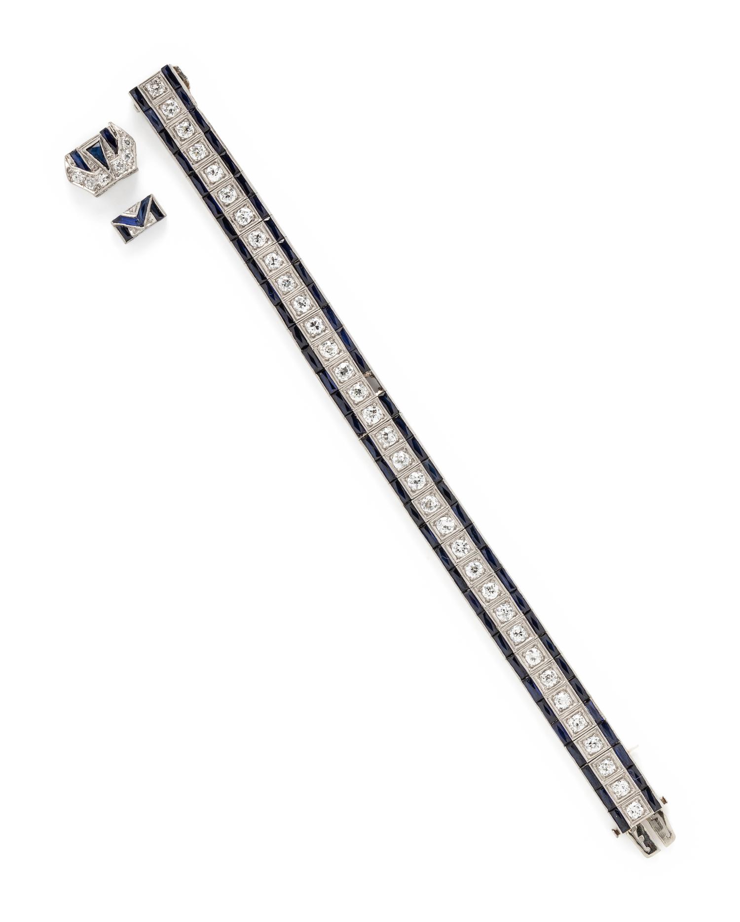 ART DECO, DIAMOND AND SYNTHETIC SAPPHIRE BRACELET