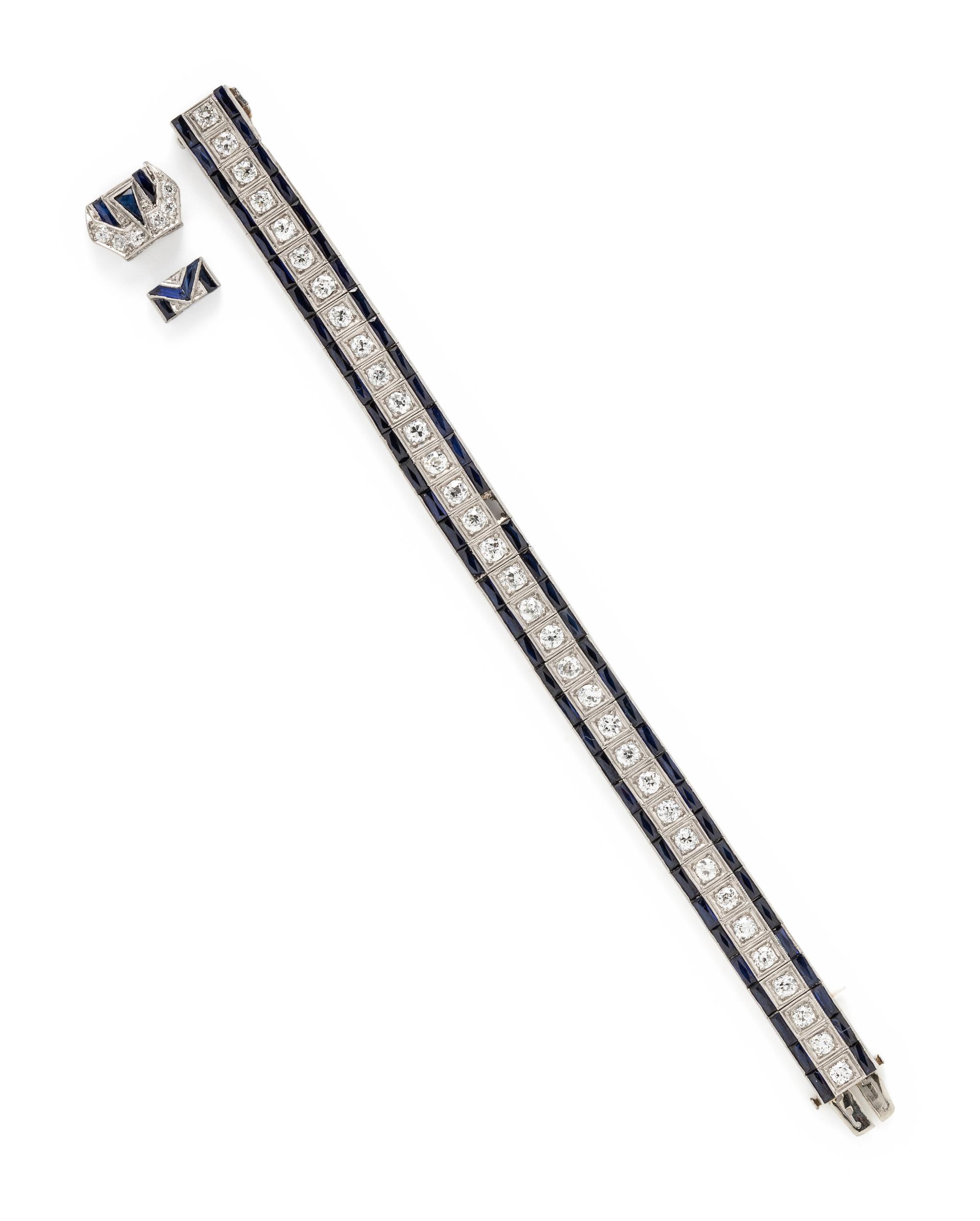 ART DECO, DIAMOND AND SYNTHETIC SAPPHIRE BRACELET