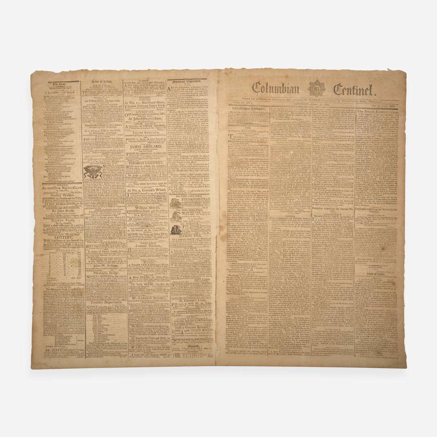 [Americana] [Genet, Edmond-Charles] Group of 3 Issues of the Columbian Centinel