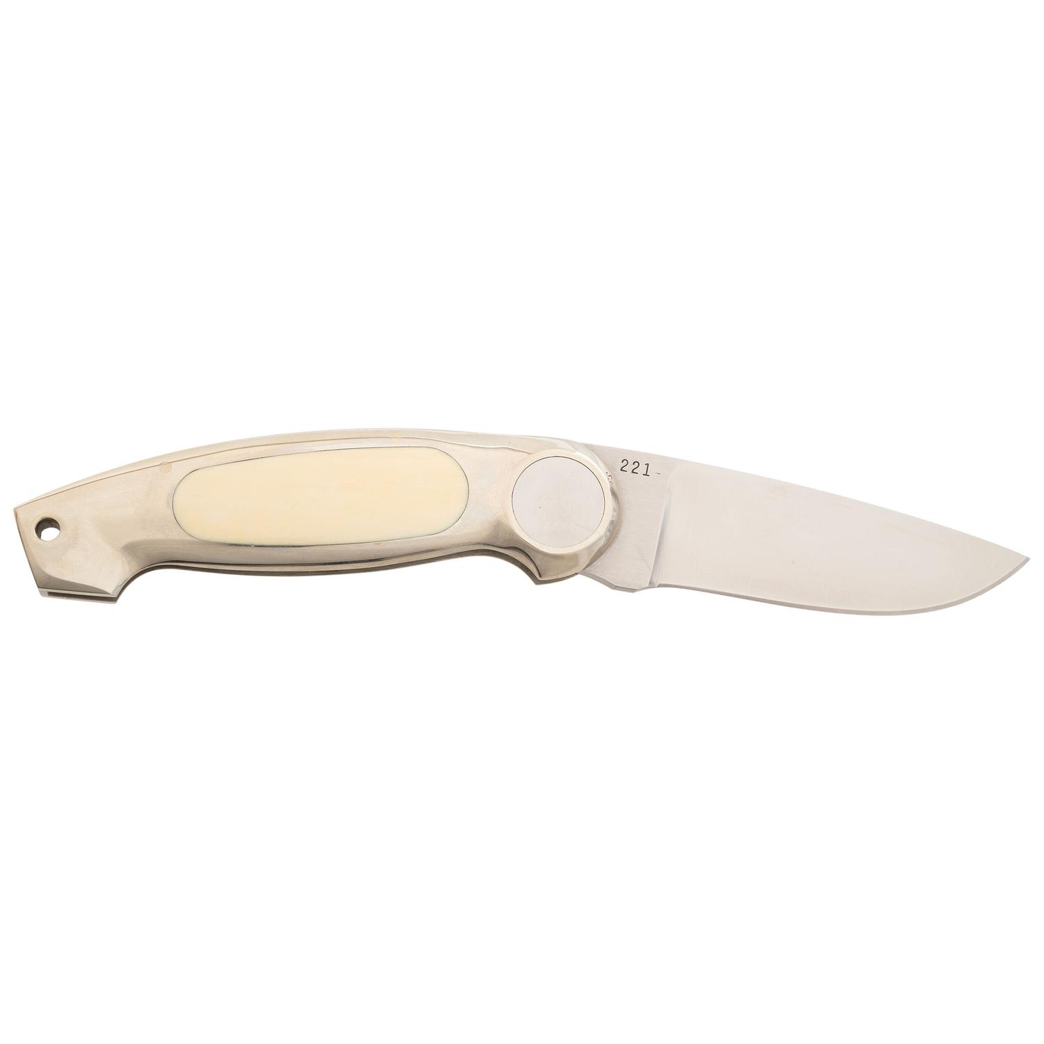 Jimmy Lile Button Folding Knife, No Dot Marking, Ivory Grips, Engraved Patent Mark #221