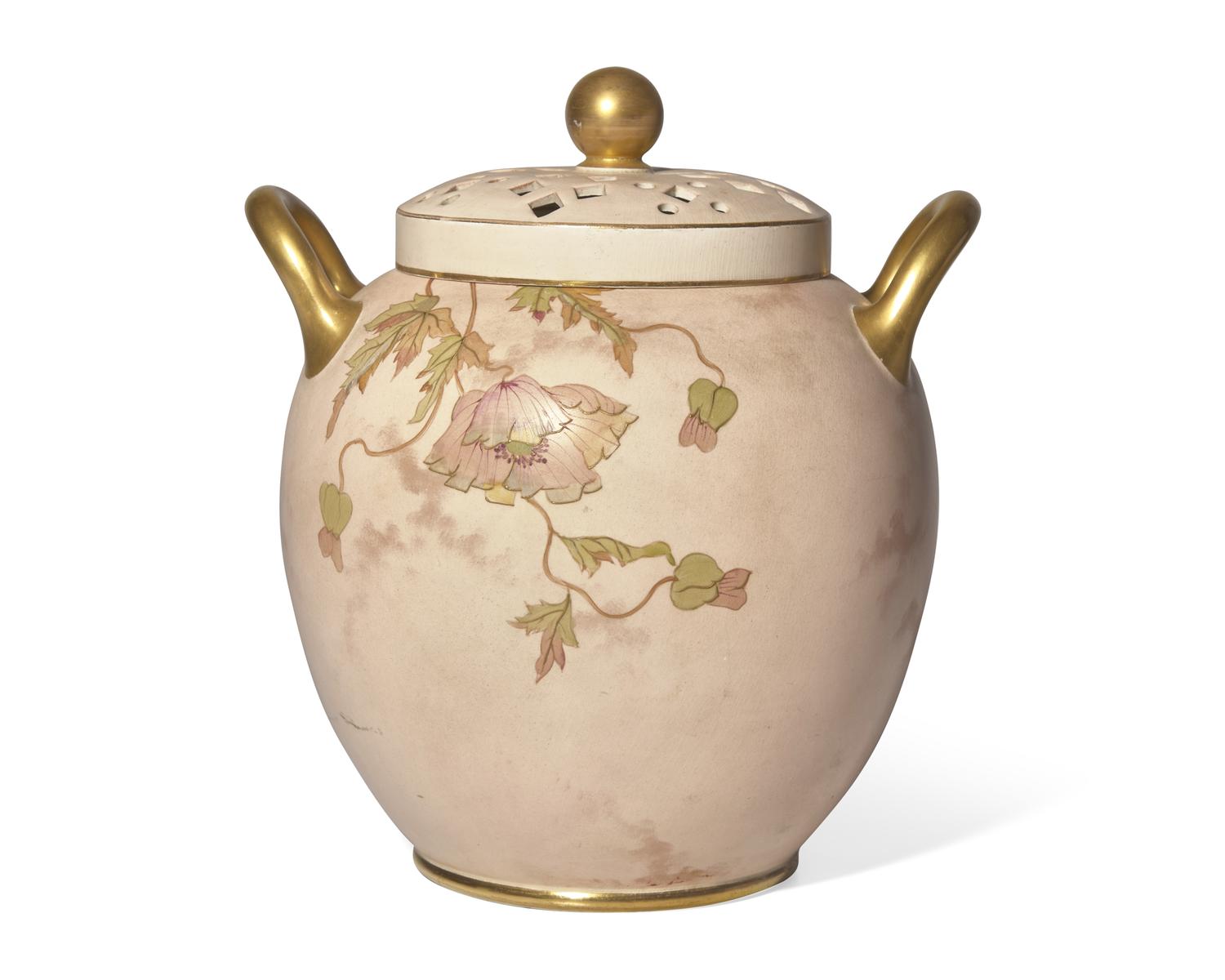 A Wedgwood Pink Glazed Queensware Potpourri Vase