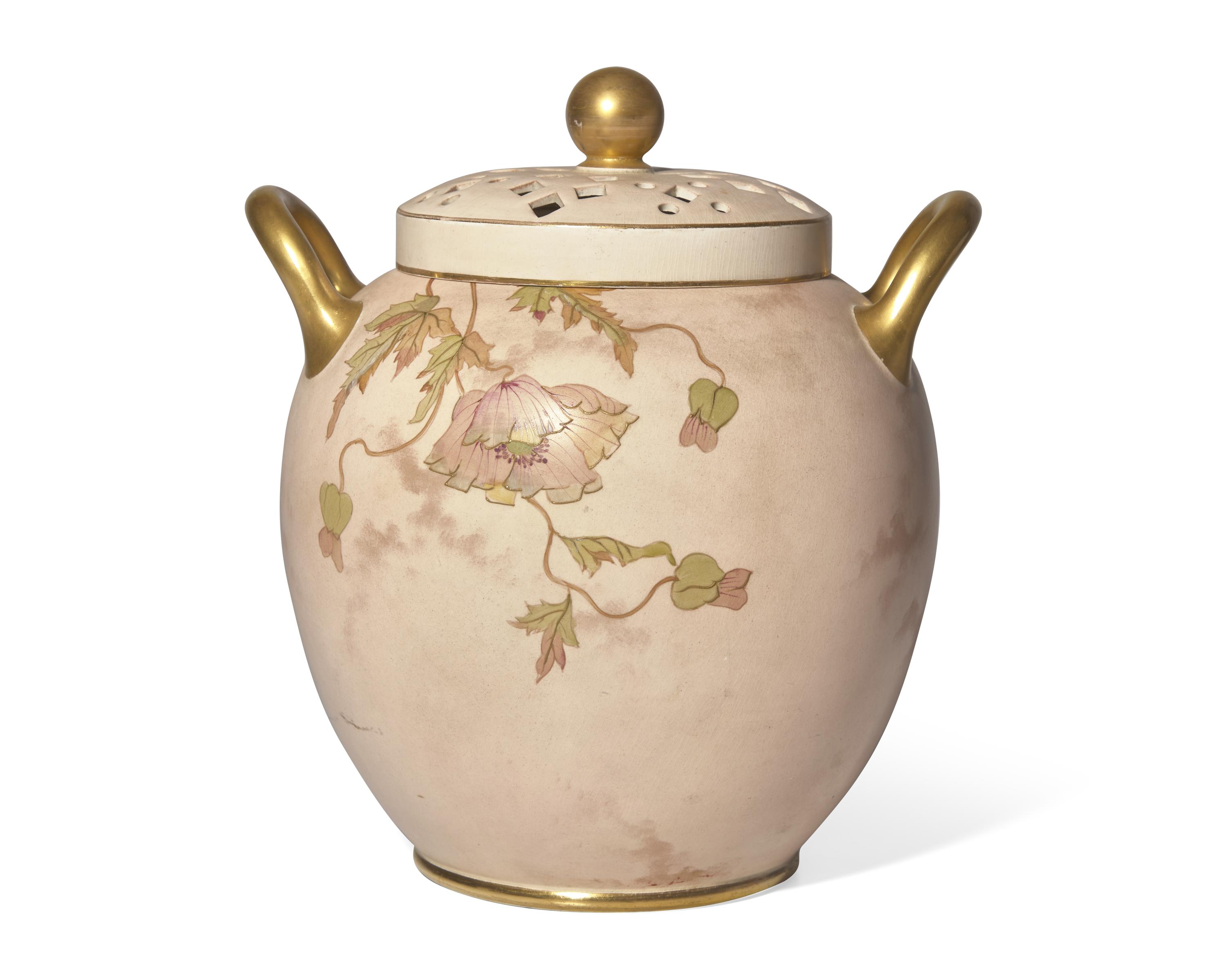 A Wedgwood Pink Glazed Queensware Potpourri Vase