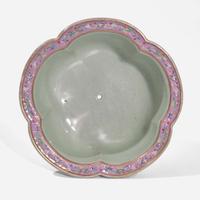 A Chinese famille rose-decorated pale celadon-ground five-lobed jardinière 粉彩青釉花盆 Possibly Jiaqing/Daoguang period ?????????