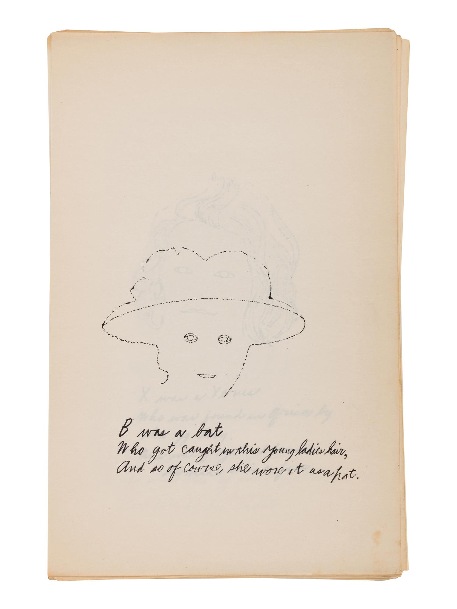 A is an Alphabet (complete set of 26 offset lithographs by Andy Warhol with poems by Ralph Thomas Ward, with portfolio covers), 1953