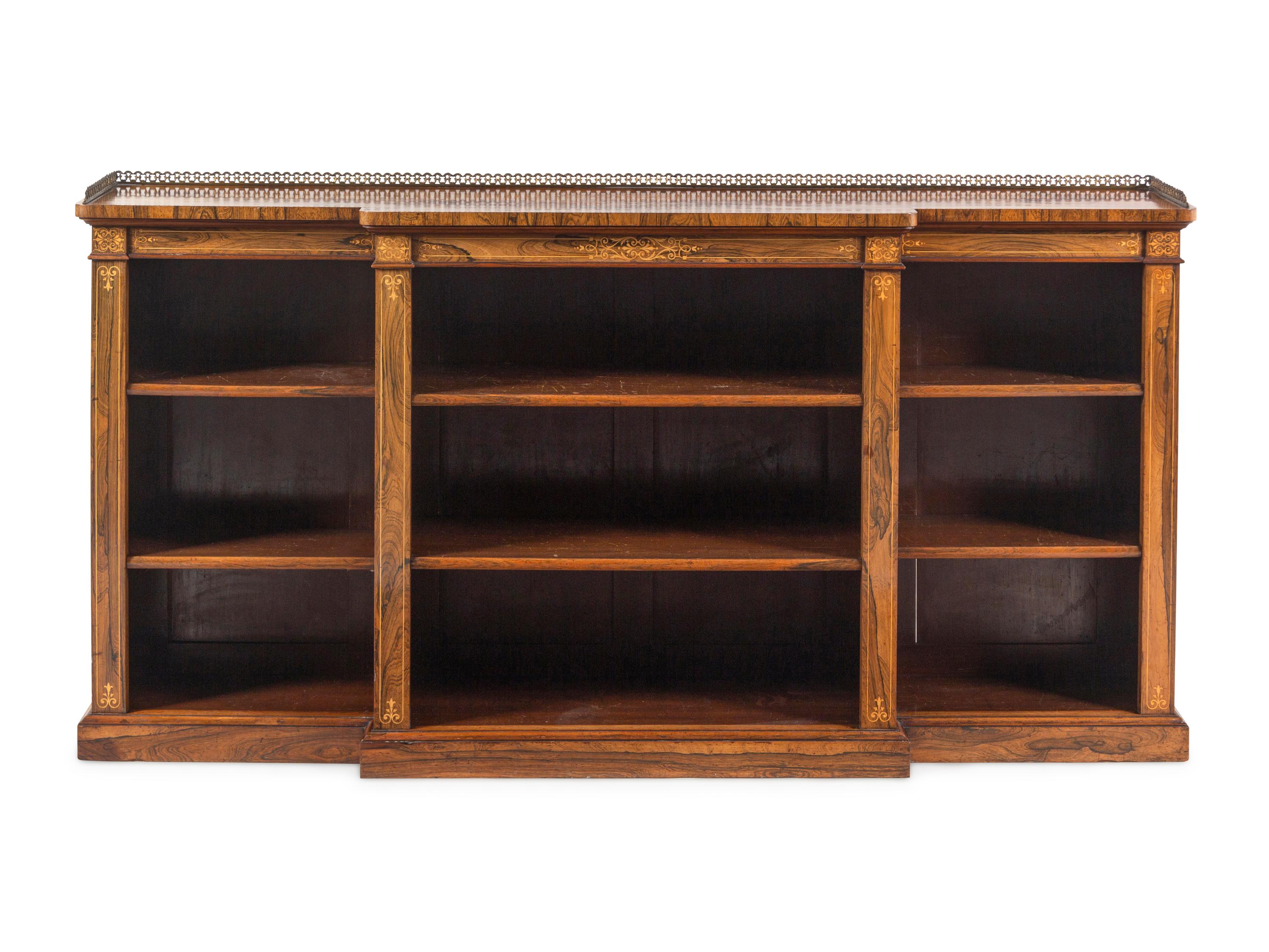 A Regency Indian Rosewood and Fruitwood Marquetry Breakfront Bookcase