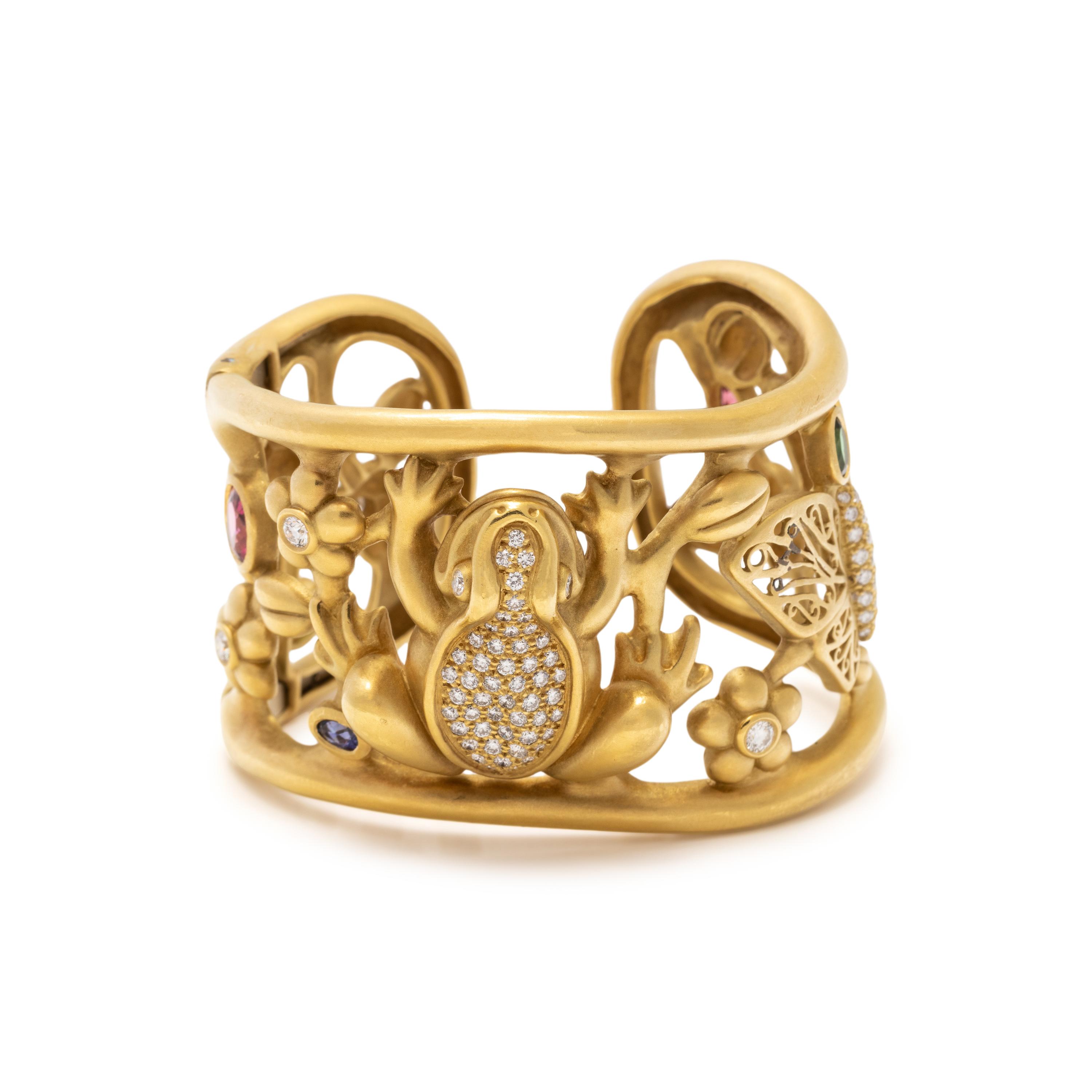 KIESELSTEIN-CORD, YELLOW GOLD, DIAMOND AND MULTIGEM CUFF BRACELET