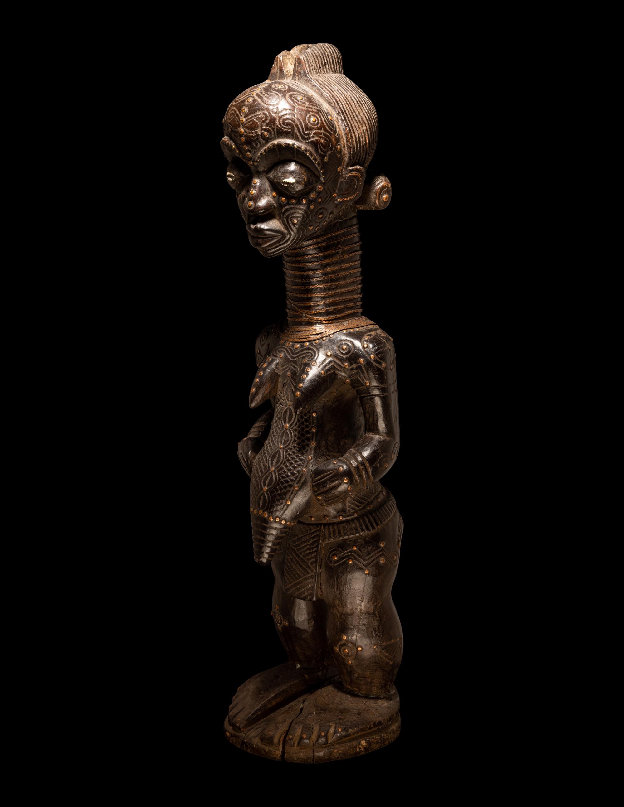 A Bena Lulua Wood Standing Female Figure