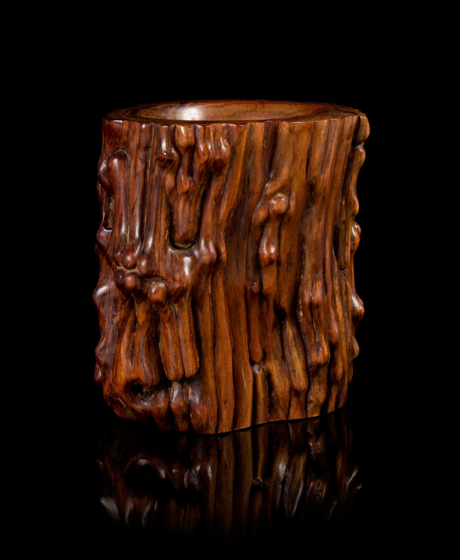 A Huanghuali Wood Brush Pot, Bitong Height 6 inches.
