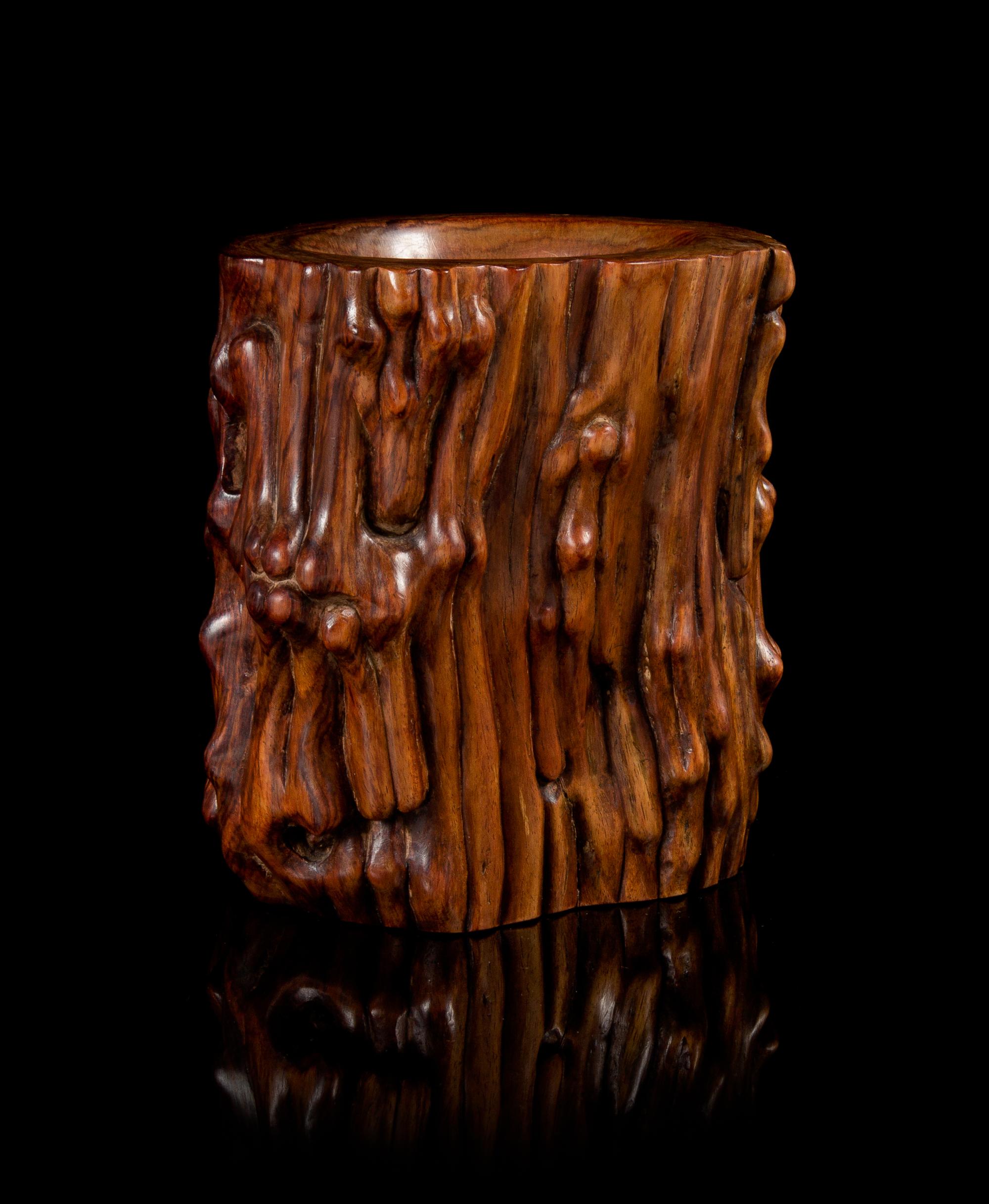 A Huanghuali Wood Brush Pot, Bitong Height 6 inches.