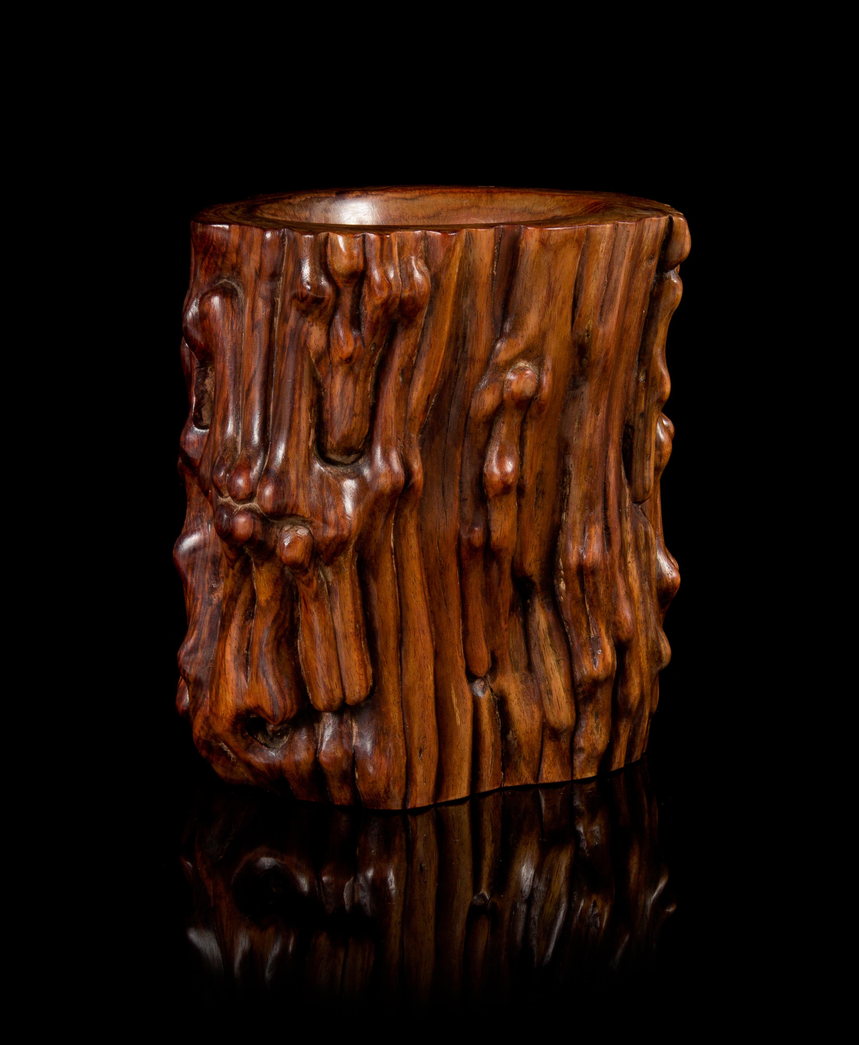 A Huanghuali Wood Brush Pot, Bitong Height 6 inches.