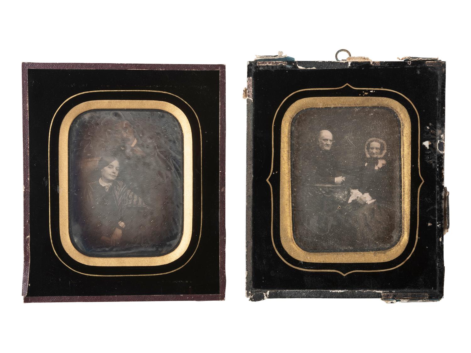 [EARLY PHOTOGRAPHY]. 8 likely European daguerreotype portraits of groups in passe partout mounts.