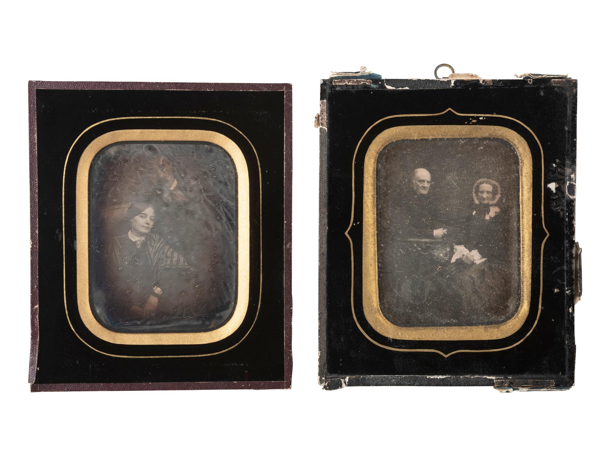 [EARLY PHOTOGRAPHY]. 8 likely European daguerreotype portraits of groups in passe partout mounts.