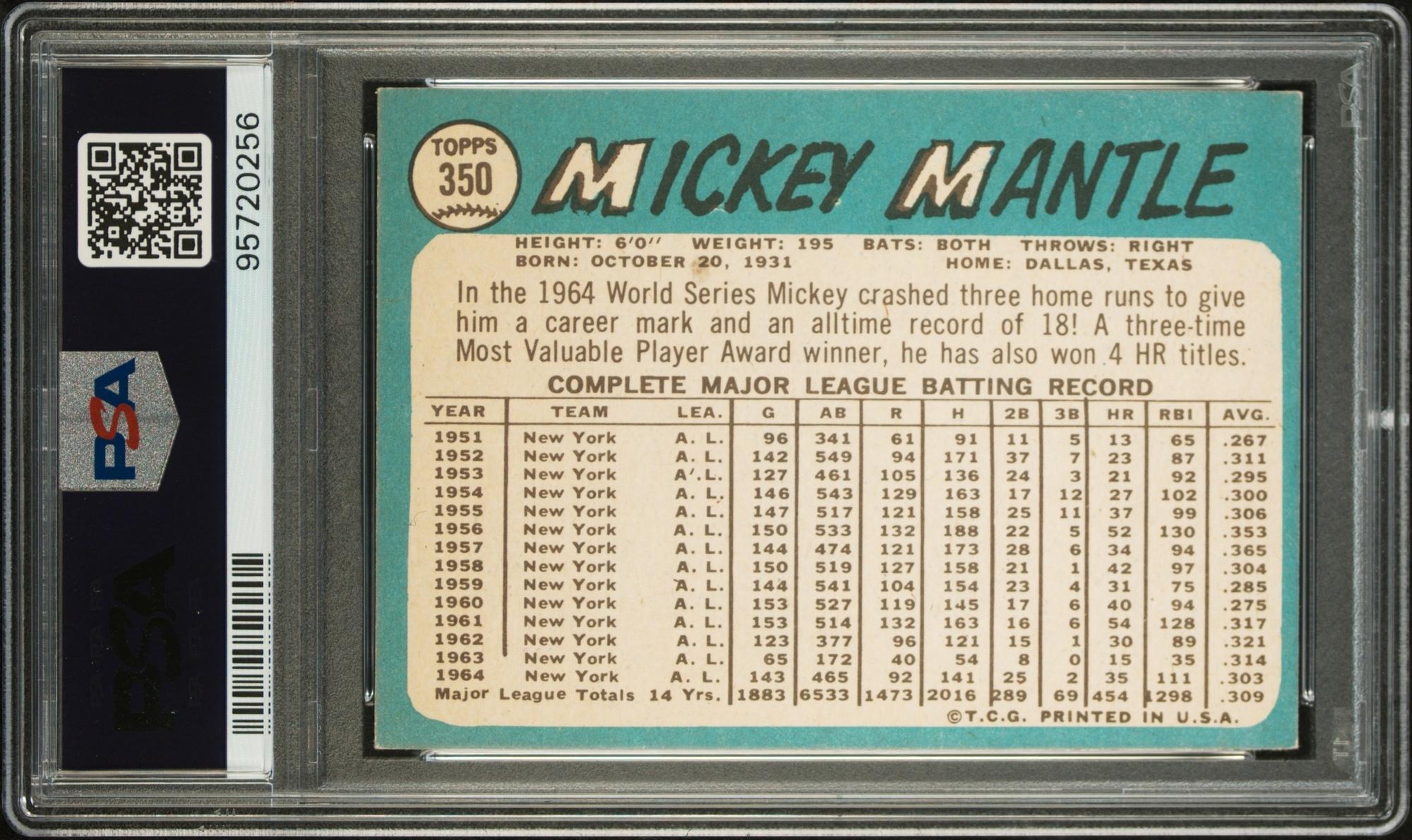 A 1965 Topps Mickey Mantle Baseball Card No. 350 (PSA 5 EX)