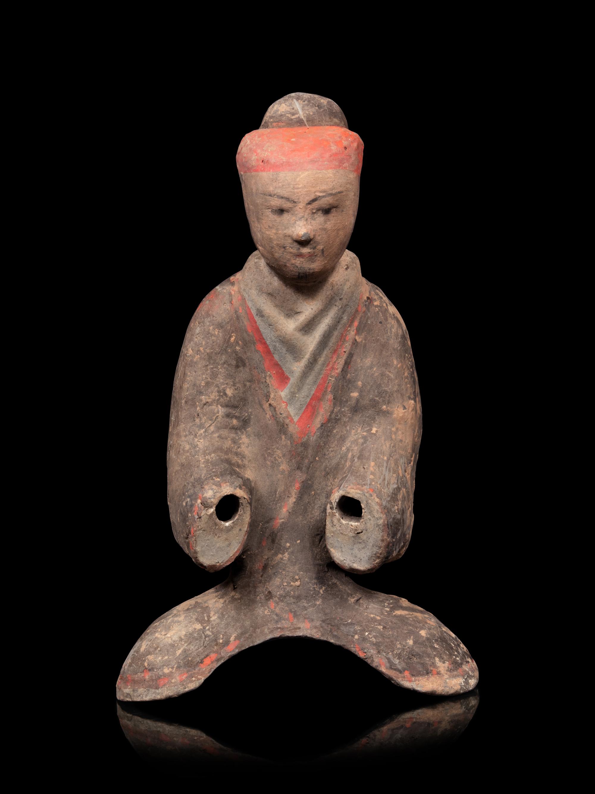 A Chinese Painted Pottery Equestrian Figure